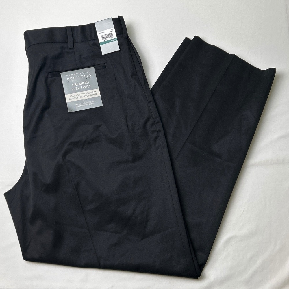 Perry Ellis Portfolio Flex Twill Comfort Stretch Dress Pants Size 40x32 Black